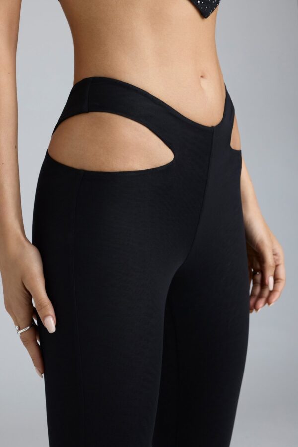 Petite Metallic Cut-Out Low-Rise Flared Trousers in Black - Image 4