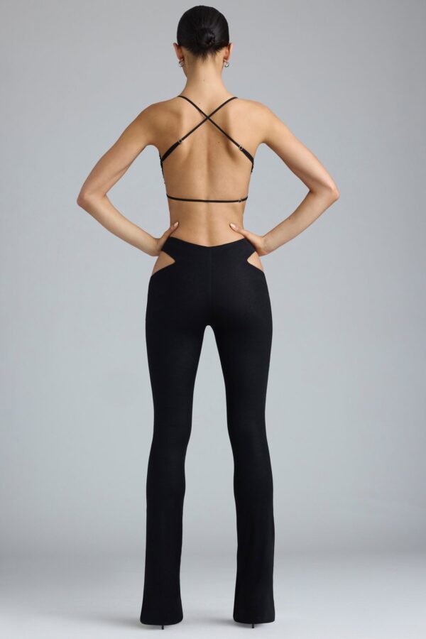 Petite Metallic Cut-Out Low-Rise Flared Trousers in Black - Image 2