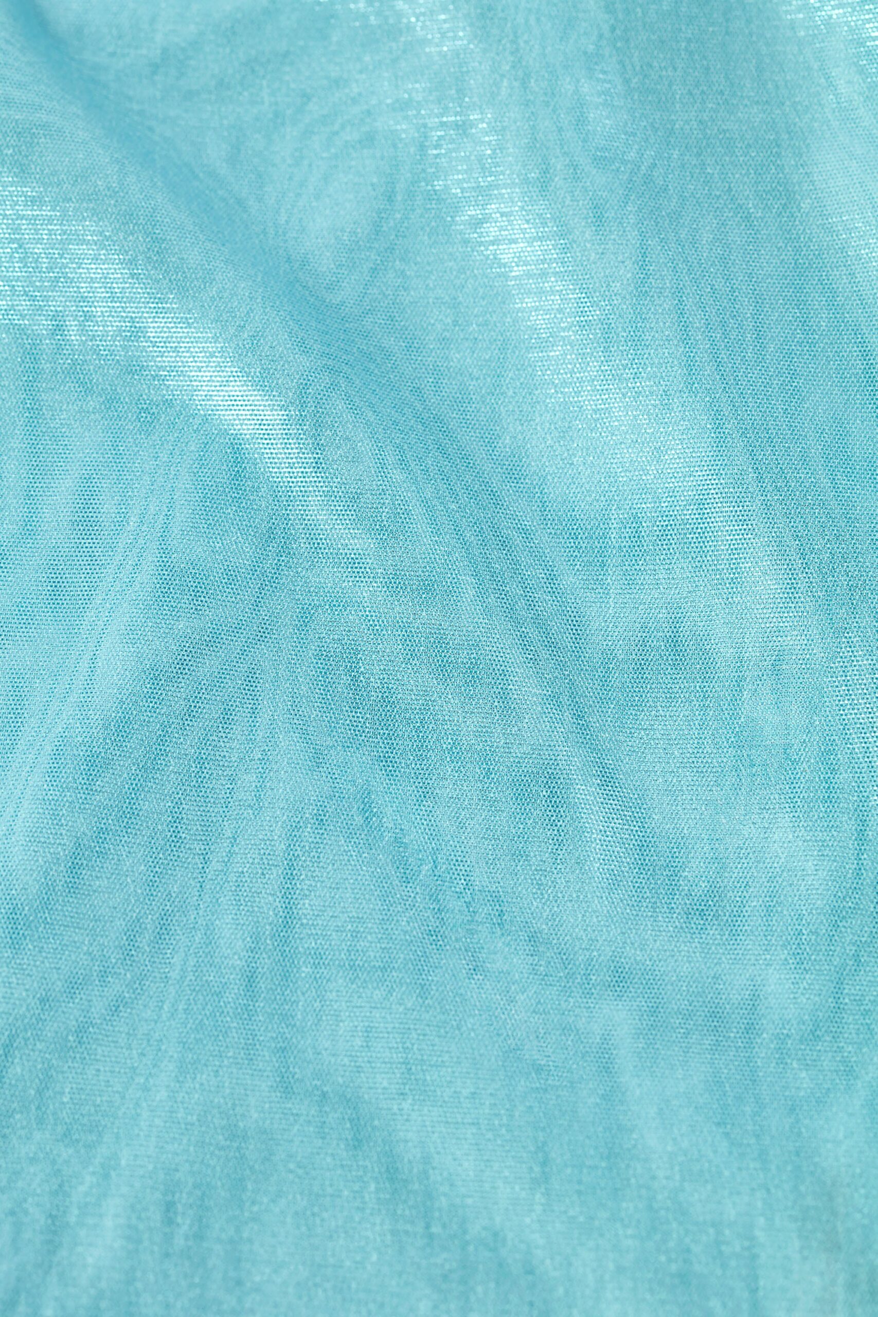 Metallic Ruched Cut-Out Flared Jumpsuit in Ice Blue - Image 4