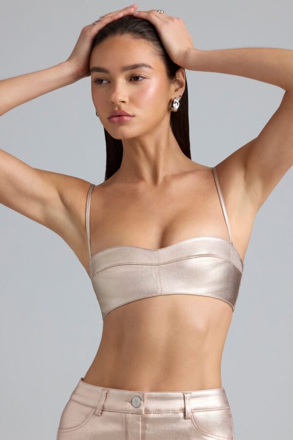 Metallic Denim Cropped Bralette in Champagne - Image 6