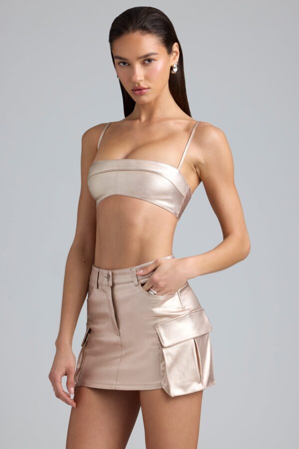 Metallic Denim Mid-Rise Cargo Mini Skirt in Champagne - Image 6