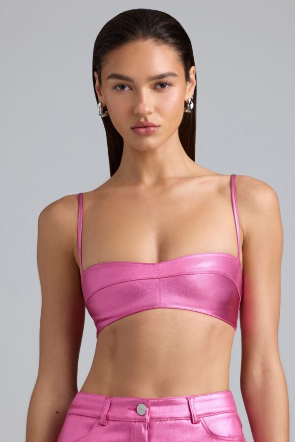 Metallic Denim Cropped Bralette in Deep Pink - Image 6