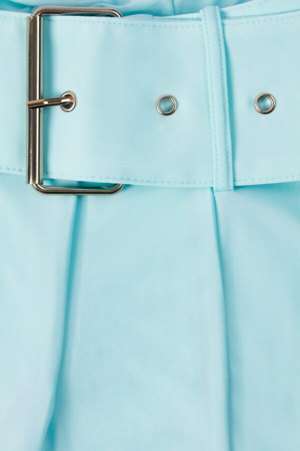Petite Metallic Belted Mid-Rise Flared Trousers in Ice Blue - Image 4