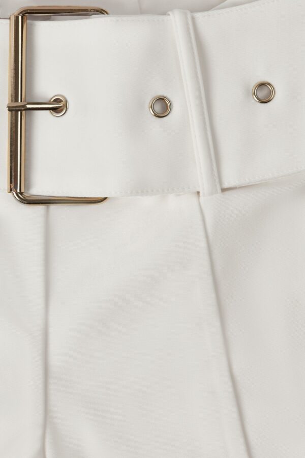Petite Metallic Belted Mid-Rise Flared Trousers in Ivory - Image 4