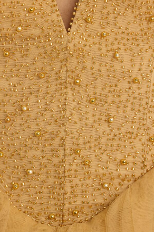 Plunge Neck Tulle Mini Dress in Gold - Image 3