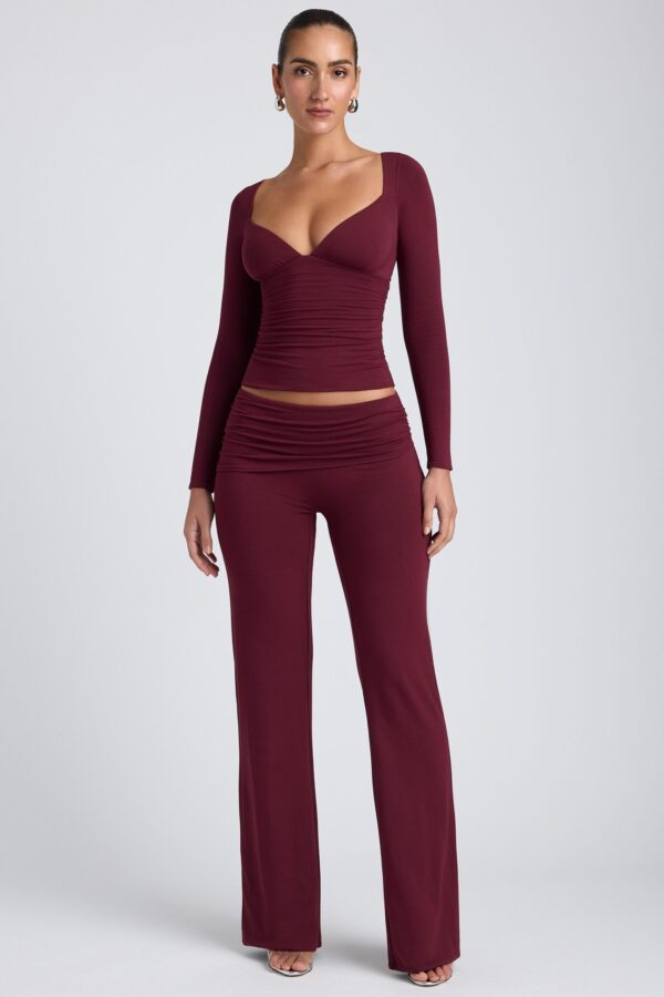 Modal Mid-Rise Straight-Leg Trousers in Plum - Image 4