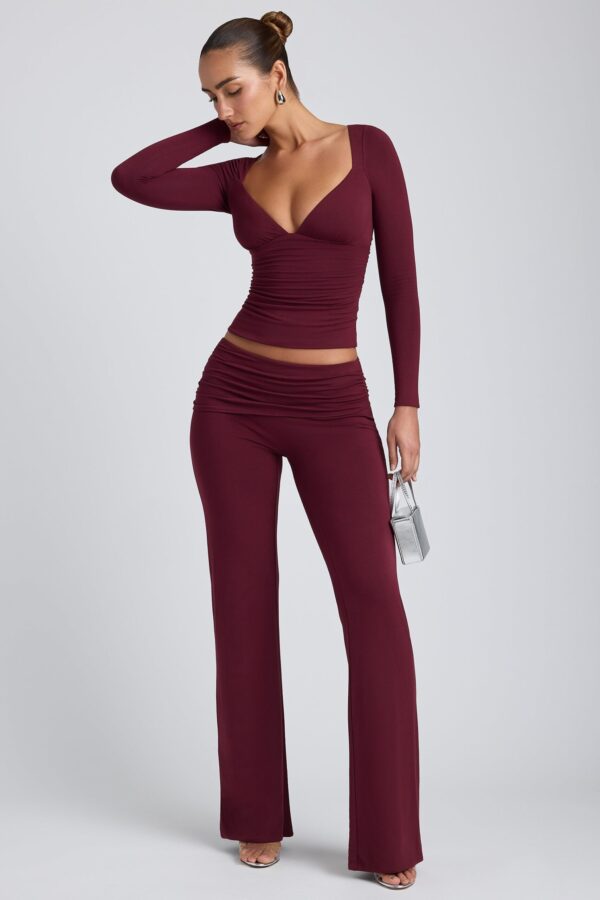 Modal Mid-Rise Straight-Leg Trousers in Plum - Image 7