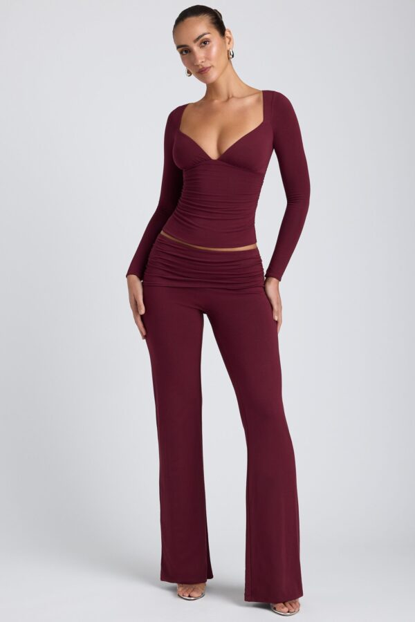 Modal Mid-Rise Straight-Leg Trousers in Plum - Image 5