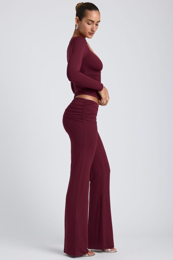 Modal Mid-Rise Straight-Leg Trousers in Plum - Image 3