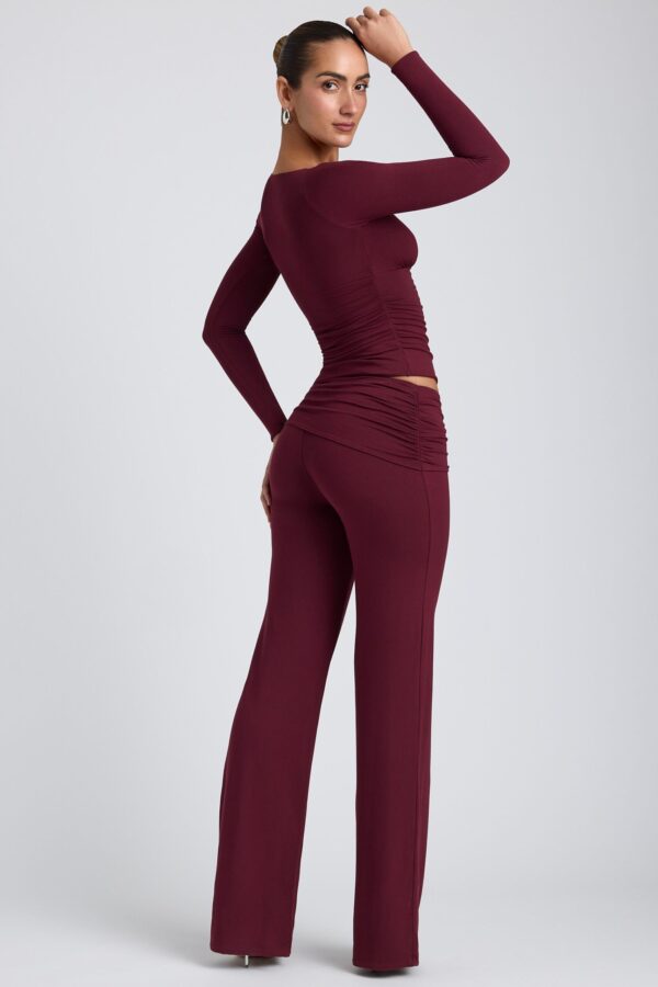 Modal Mid-Rise Straight-Leg Trousers in Plum - Image 6