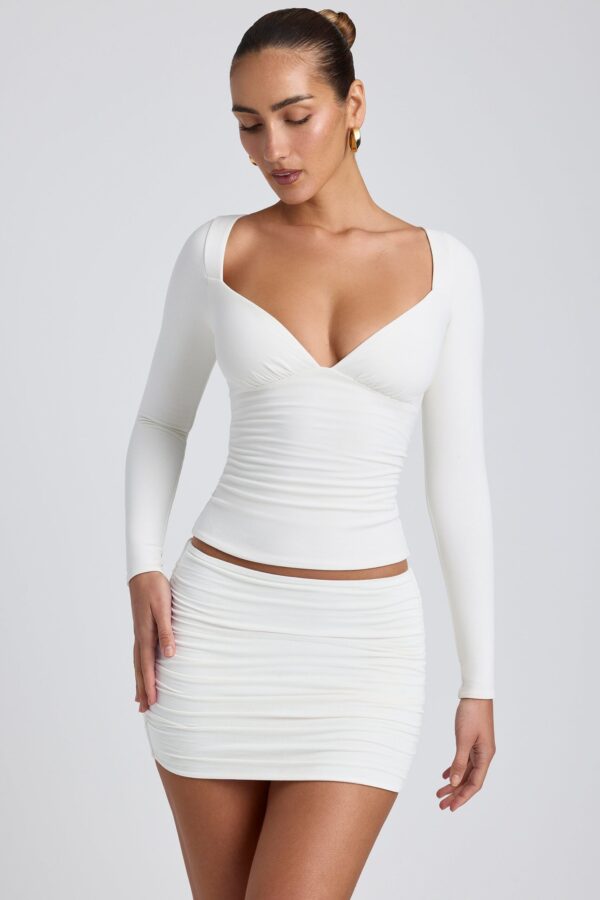 Modal Ruched Mid-Rise Mini Skirt in White - Image 6
