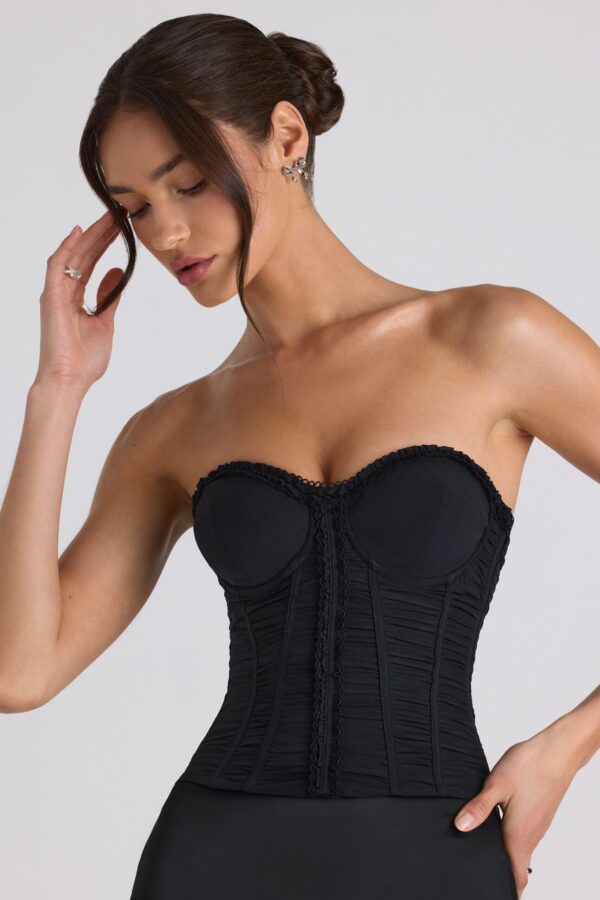 Ruched Lace-Up Strapless Corset Top in Black - Image 5