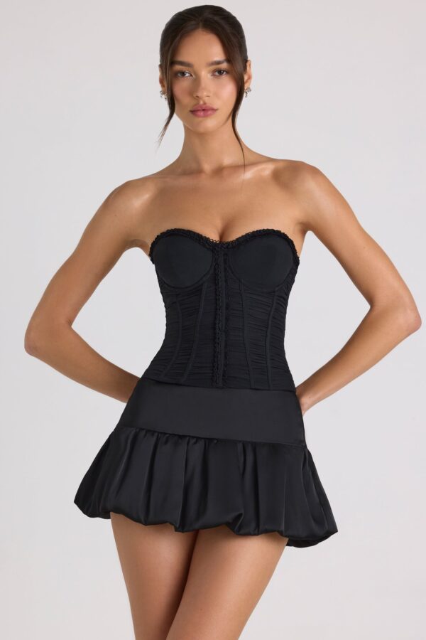 Ruched Lace-Up Strapless Corset Top in Black - Image 6