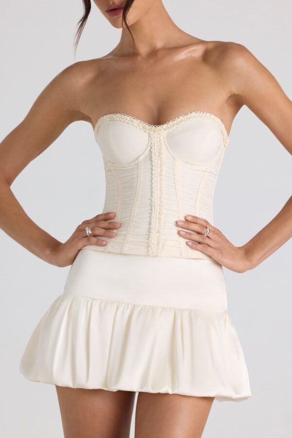 Bubble Hem Mid-Rise Micro Mini Skirt in Ivory - Image 4