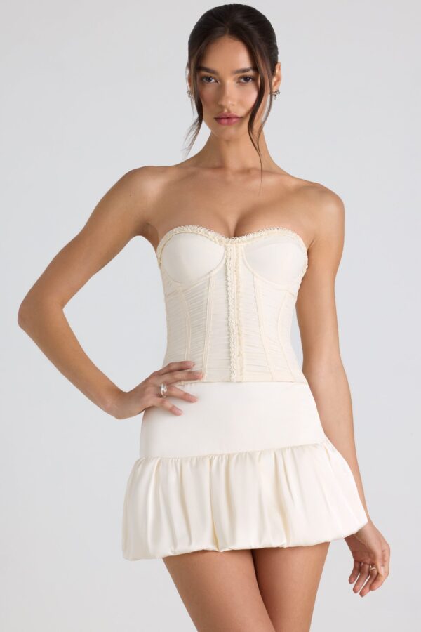 Ruched Lace-Up Strapless Corset Top in Ivory - Image 7