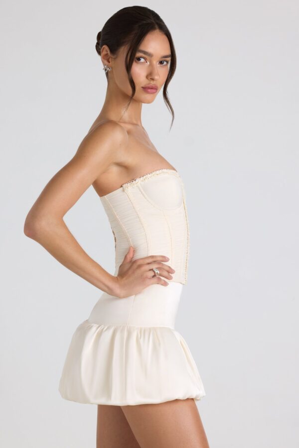 Bubble Hem Mid-Rise Micro Mini Skirt in Ivory - Image 3