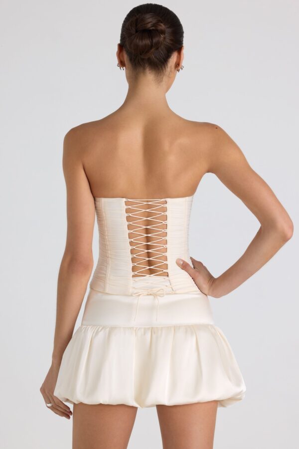 Bubble Hem Mid-Rise Micro Mini Skirt in Ivory - Image 2
