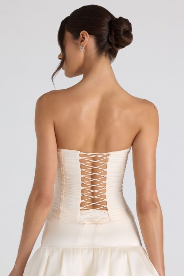 Ruched Lace-Up Strapless Corset Top in Ivory - Image 2