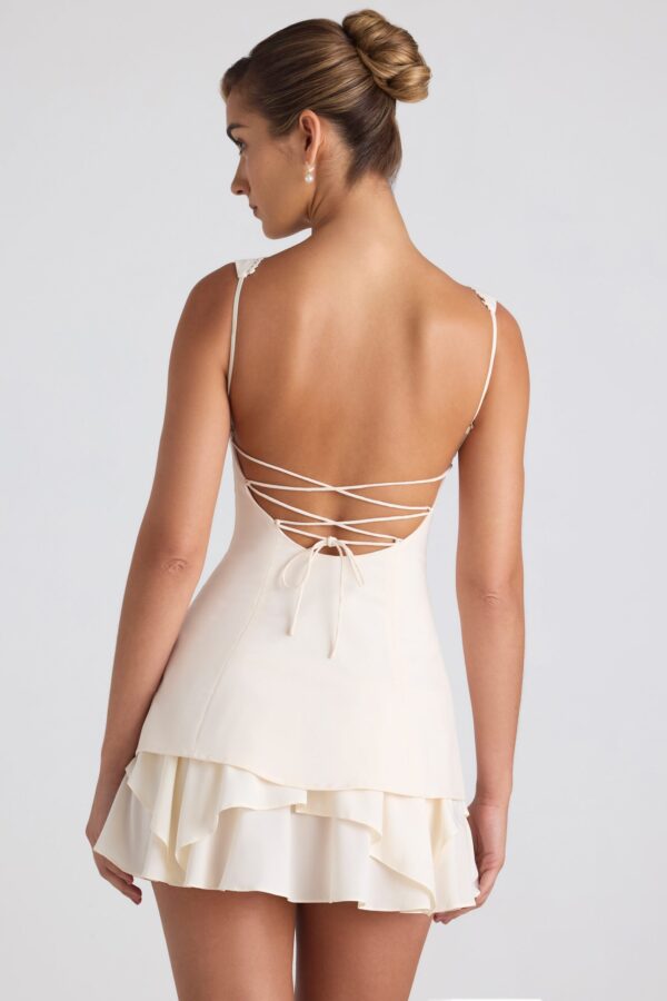 Ruffle-Trim Button-Detail Corset Mini Dress in Ivory - Image 2