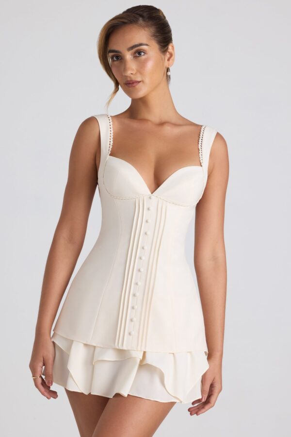 Ruffle-Trim Button-Detail Corset Mini Dress in Ivory - Image 5