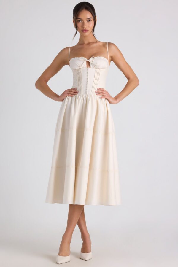 Lace-Trim Pintucked Poplin Midaxi Dress in Ivory - Image 5