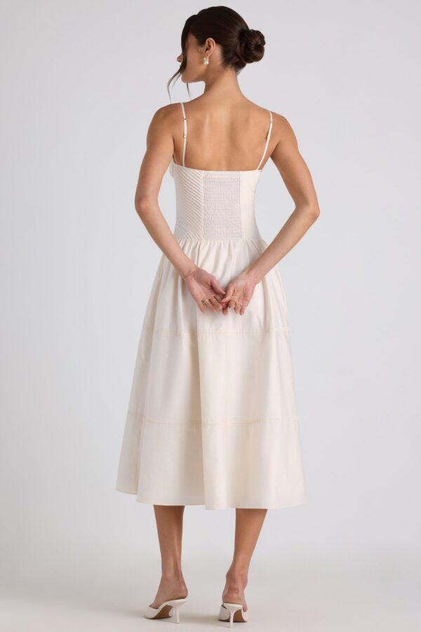 Lace-Trim Pintucked Poplin Midaxi Dress in Ivory - Image 2