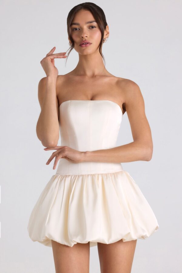 Lace-Up Bubble Hem Corset Mini Dress in Ivory - Image 6