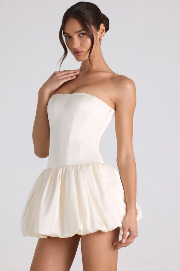 Lace-Up Bubble Hem Corset Mini Dress in Ivory - Image 5
