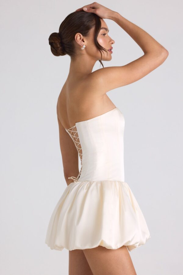 Lace-Up Bubble Hem Corset Mini Dress in Ivory - Image 3