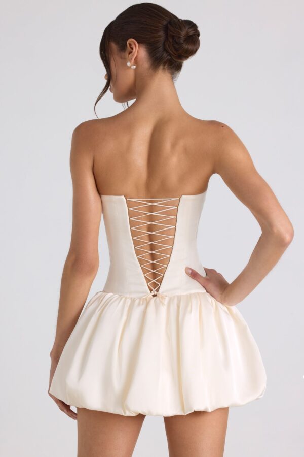 Lace-Up Bubble Hem Corset Mini Dress in Ivory - Image 2
