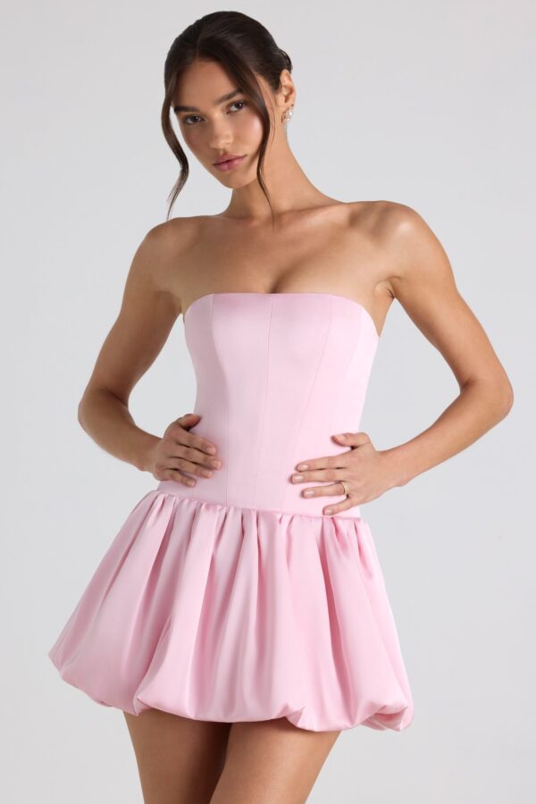 Lace-Up Bubble Hem Corset Mini Dress in Soft Pink - Image 6