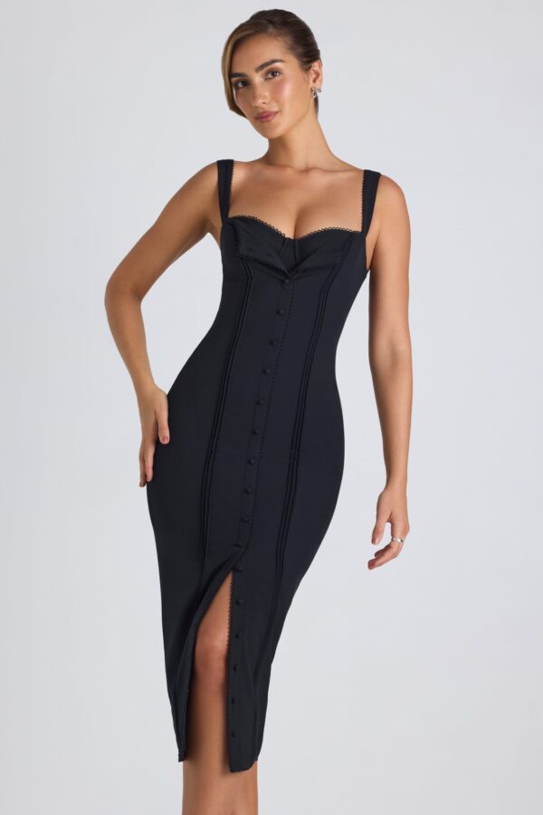 Button-Detail Midaxi Dress in Black - Image 5