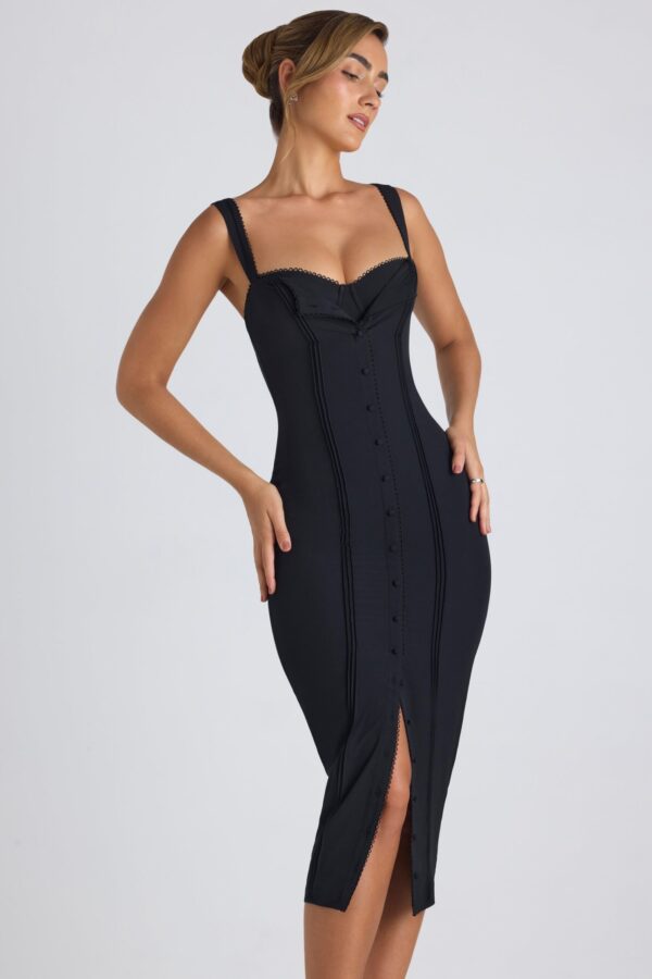 Button-Detail Midaxi Dress in Black - Image 6