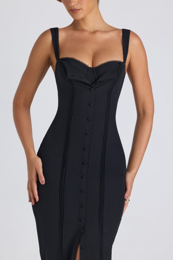 Button-Detail Midaxi Dress in Black - Image 4