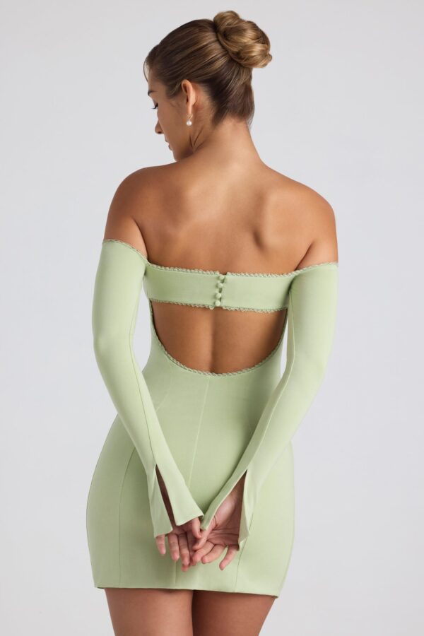 Modal Off-Shoulder Lace-Trim Mini Dress in Spring Green - Image 2