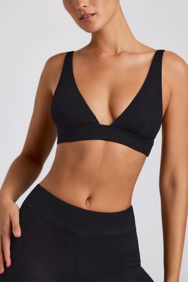 Ribbed Modal Triangle Bralette in Black - Image 4