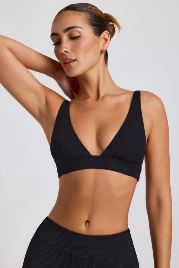 Ribbed Modal Triangle Bralette in Black - Image 5