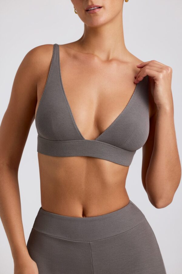 Ribbed Modal Triangle Bralette in Grey - Image 4