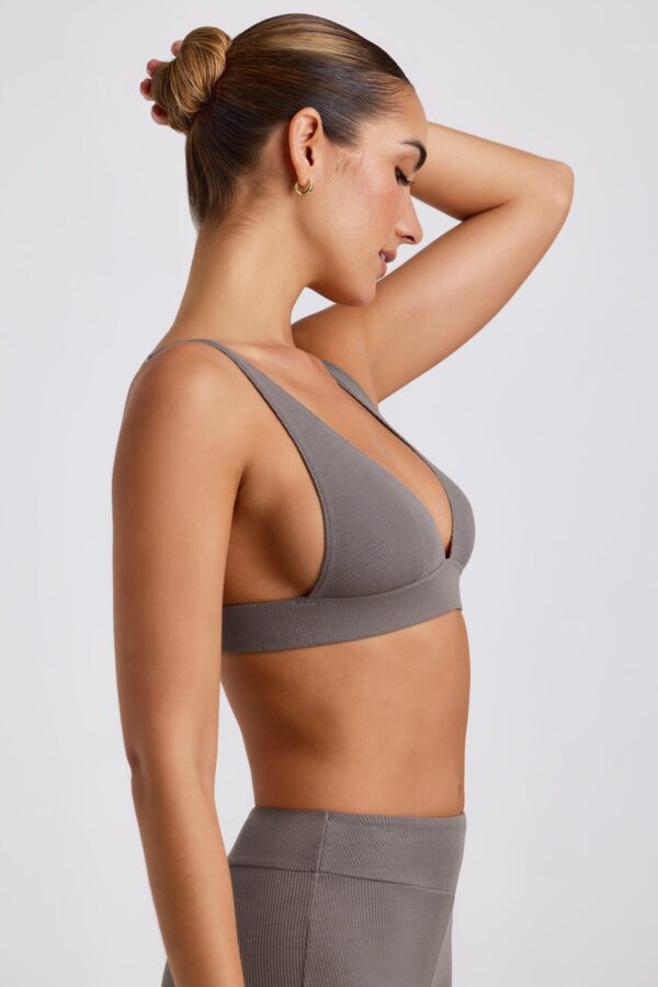 Ribbed Modal Triangle Bralette in Grey - Image 3