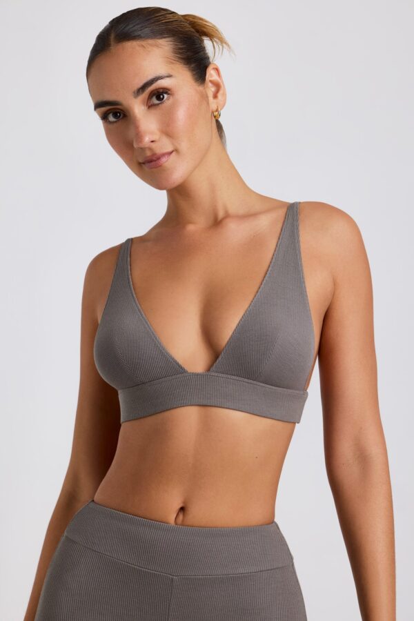 Ribbed Modal Triangle Bralette in Grey - Image 5