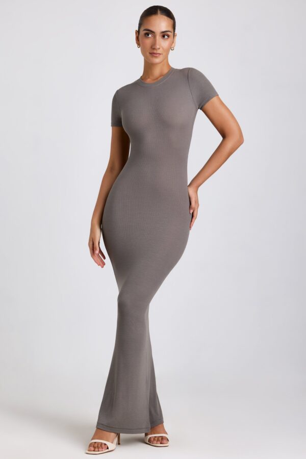 Ribbed Modal Maxi Dress in Grey - Image 6