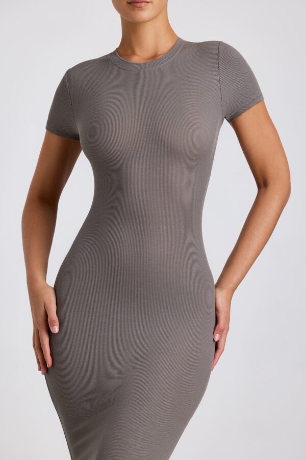 Ribbed Modal Maxi Dress in Grey - Image 4
