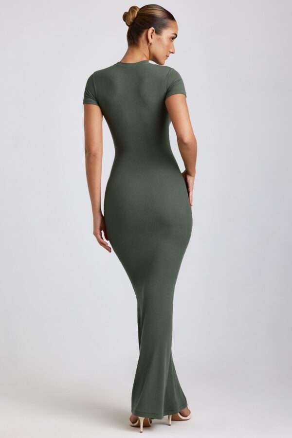 Ribbed Modal Maxi Dress in Khaki Green - Image 2