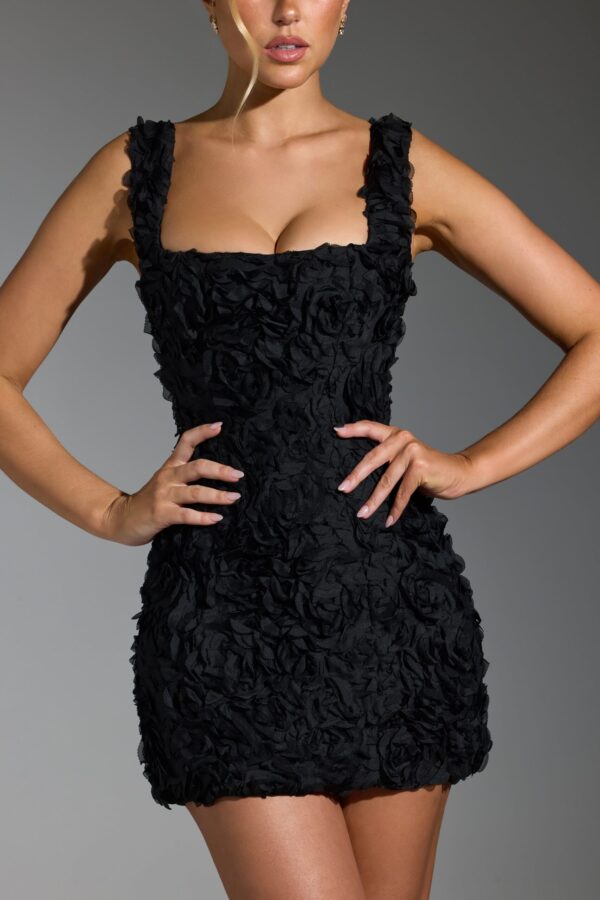 Floral-Appliqué Corset Mini Dress in Black - Image 4