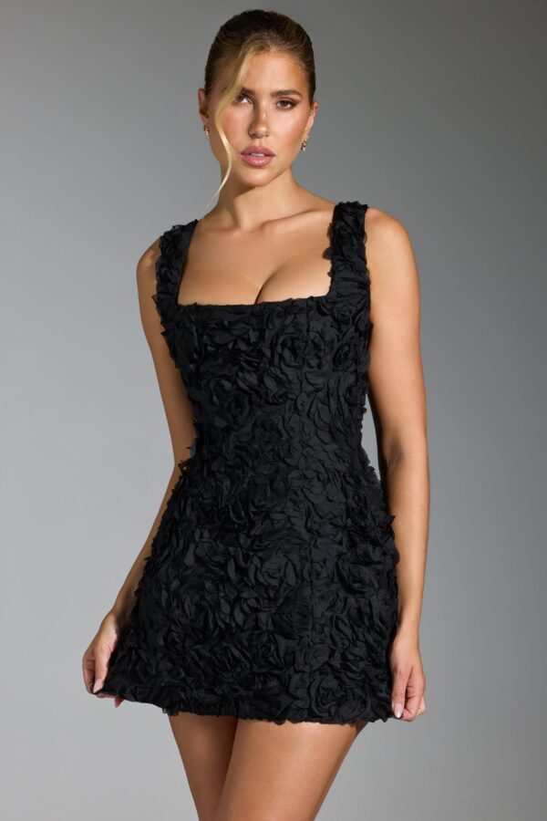 Floral-Appliqué Corset Mini Dress in Black - Image 6