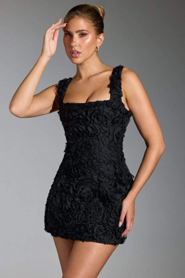 Floral-Appliqué Corset Mini Dress in Black - Image 7