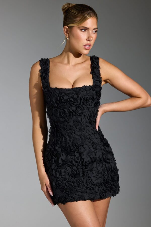 Floral-Appliqué Corset Mini Dress in Black - Image 8