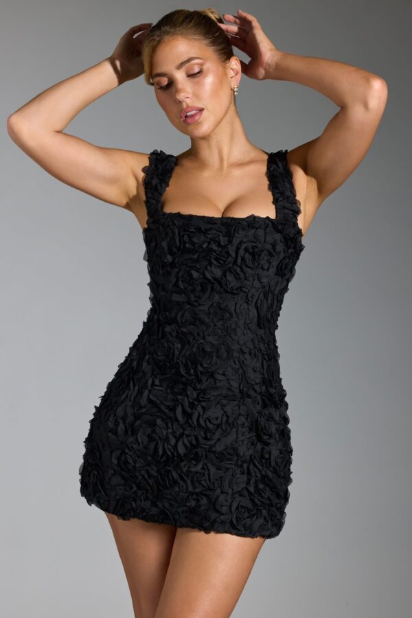 Floral-Appliqué Corset Mini Dress in Black - Image 9