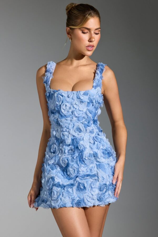 Floral-Appliqué Corset Mini Dress in Blue - Image 9