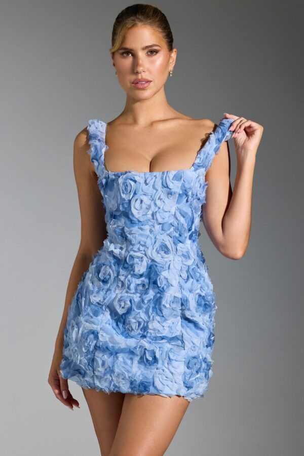 Floral-Appliqué Corset Mini Dress in Blue - Image 10
